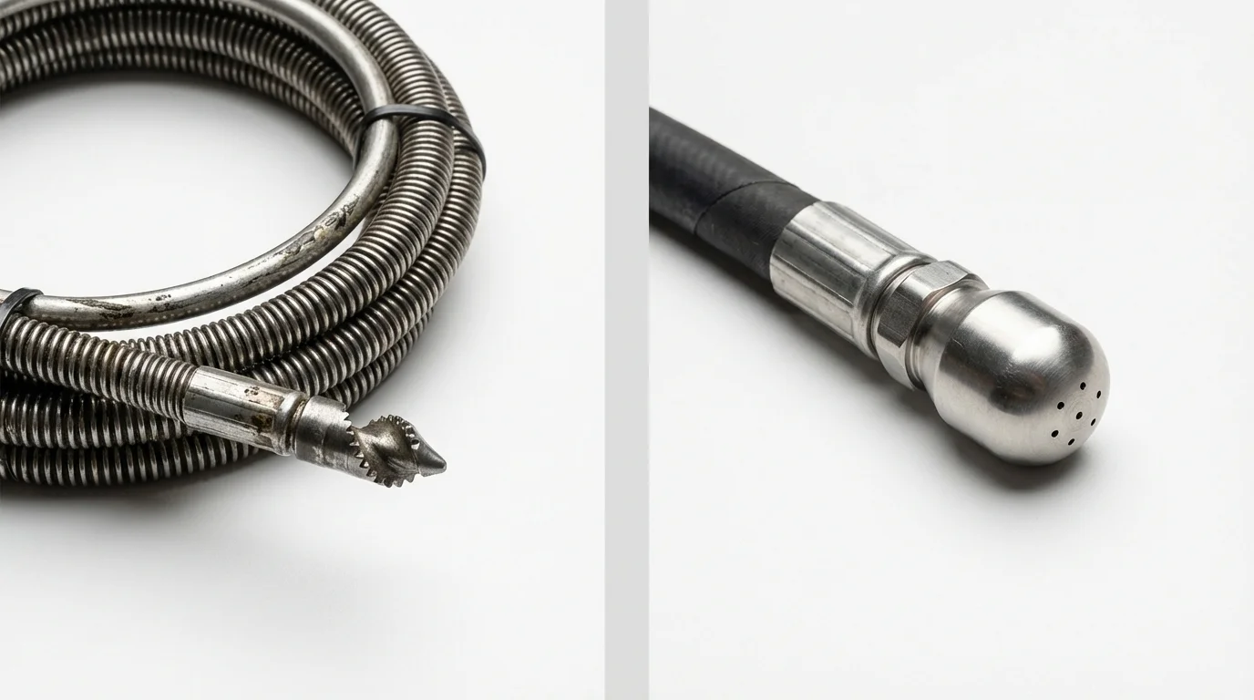 Drain snake cable and hydro jetting nozzle used for drain cleaning in Howard, KS